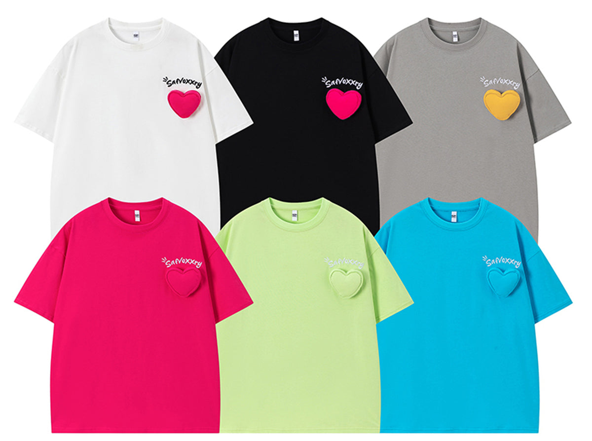 3D Heart Letter Embroidery Short Sleeve T-Shirt WN26923