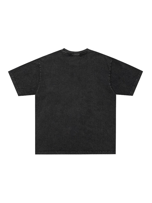 Washed Figure Letter Print Oversize Short Sleeve T-Shirt WN27950