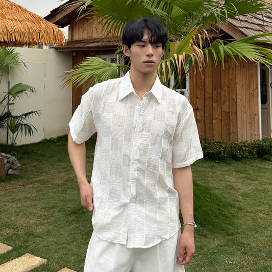 Geometric Texture Oversize Short Sleeve Shirt WN24862