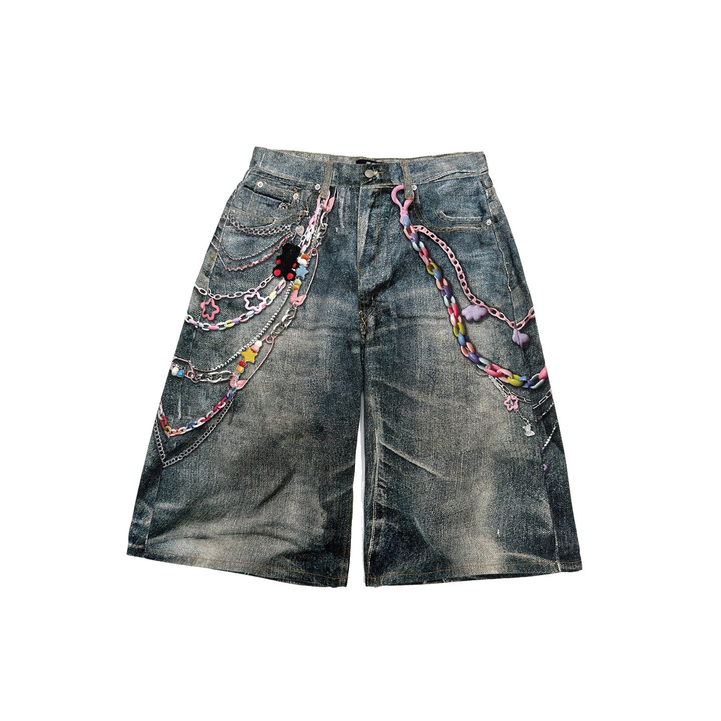 3D Print Wide Leg Half Denim Jeans WN24376