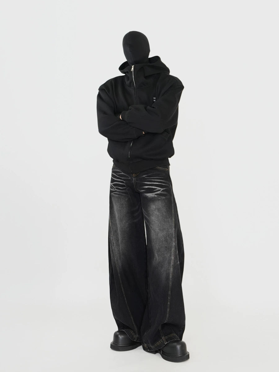 Wash Curved Baggy Denim Jeans WN17420