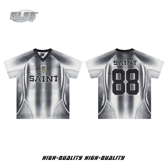 Sporty Number 88 Striped V-Neck Short Sleeve T-Shirt WN26553