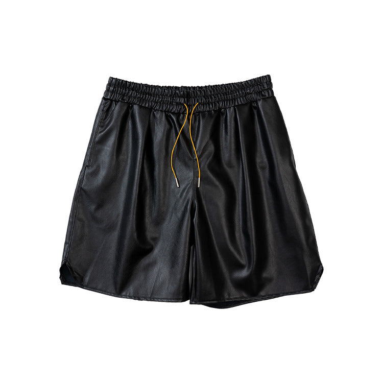 Washed PU Leather Drawstring Oversize Short Pants WN12518
