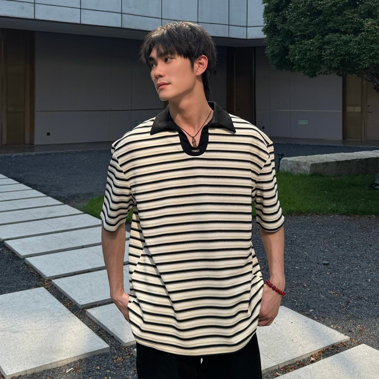 Oversize Border Knit Polo Shirt WN25291