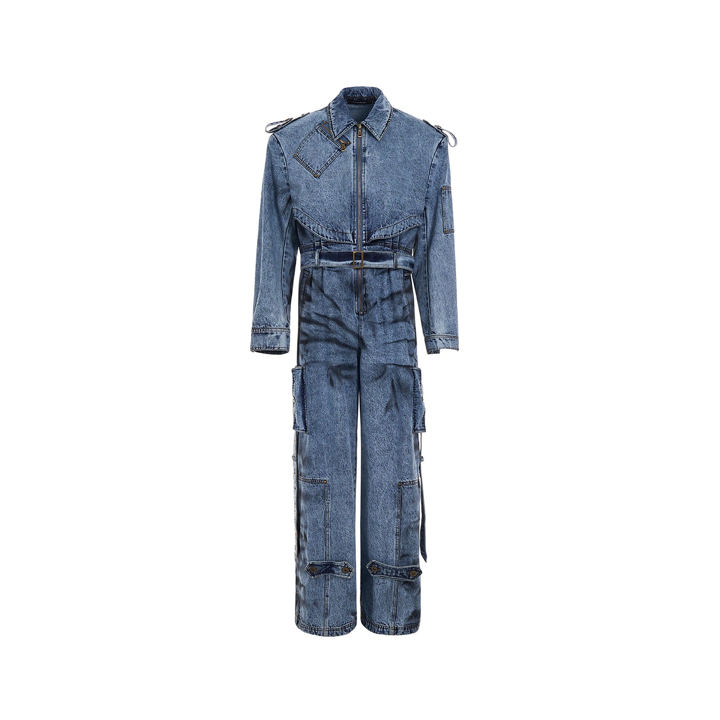 Tie-dye Zipper Design Denim Coveralls Jumpsuit WN14821