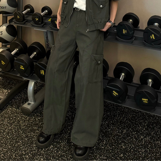 Pocket Short Sleeve Jacket & Wide Leg Cargo Pants Setup WN25342