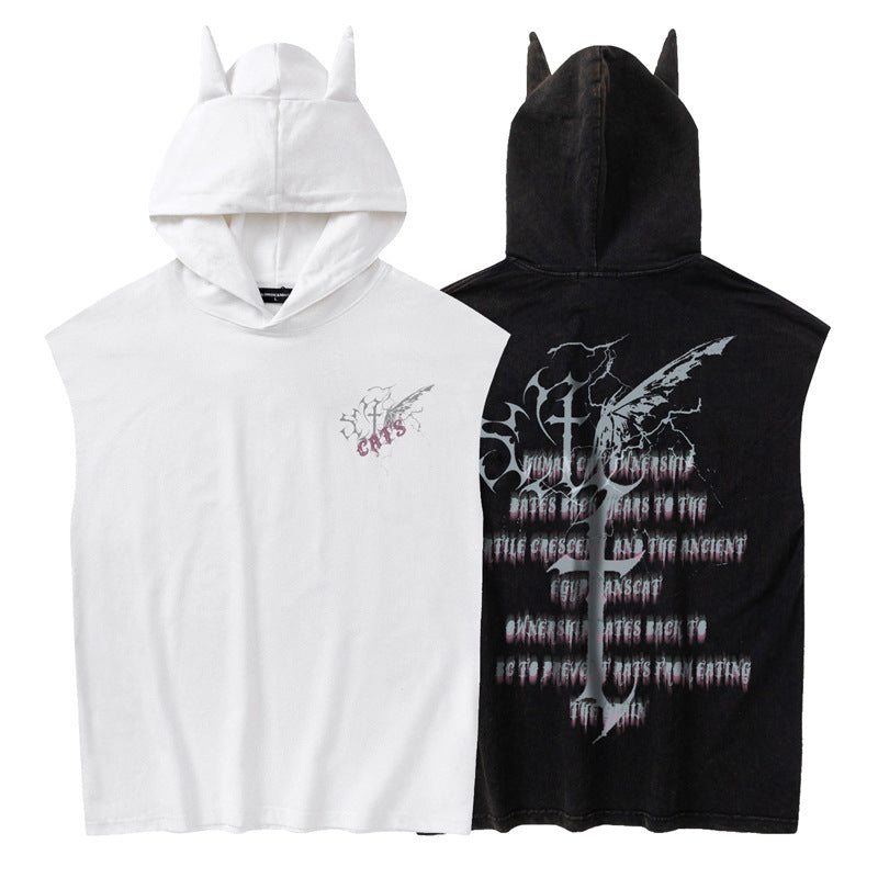 Oversize Cross Print Hooded Tank Top WN16501