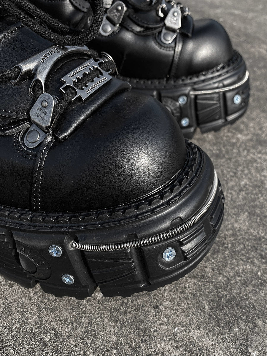 7cm Platform Tank Sole Genuine Leather Punk Shoes WN17284