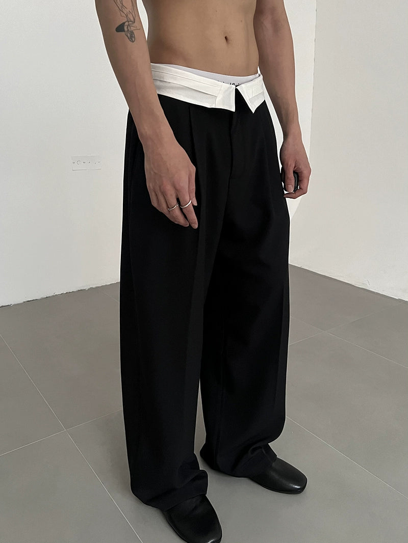Contrast Folded Hem Wide Leg Trousers WN21571