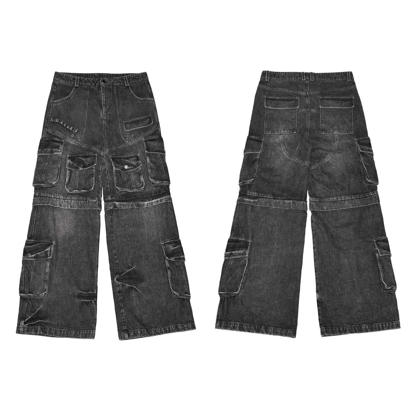 Multi Pocket Washed Heavyweight Cargo Denim Jeans WN20840