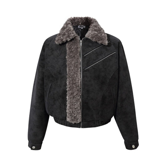 Fake Fur Trim Suede Quilting Jacket WN27914