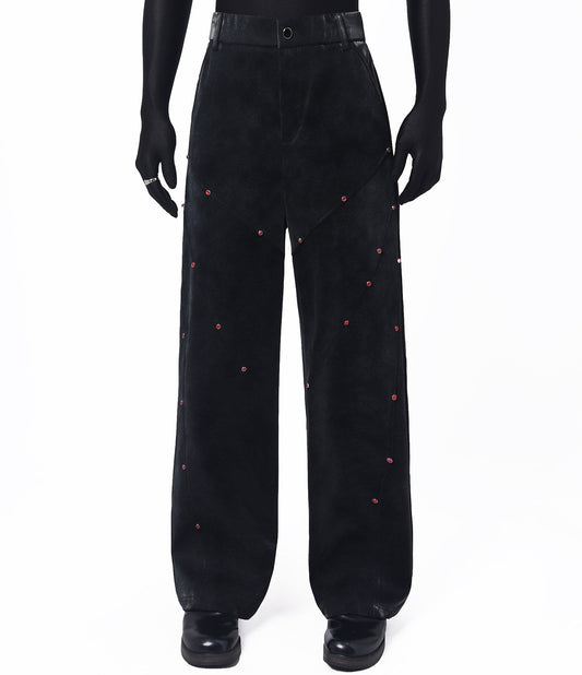 Studs Design PU Leather Jacket & Studs Design Wide Leg Pants Setup WN23662