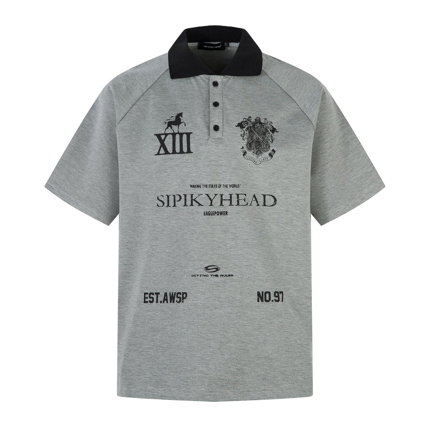Badge Print Washed Polo Short Sleeve T-Shirt WN18138