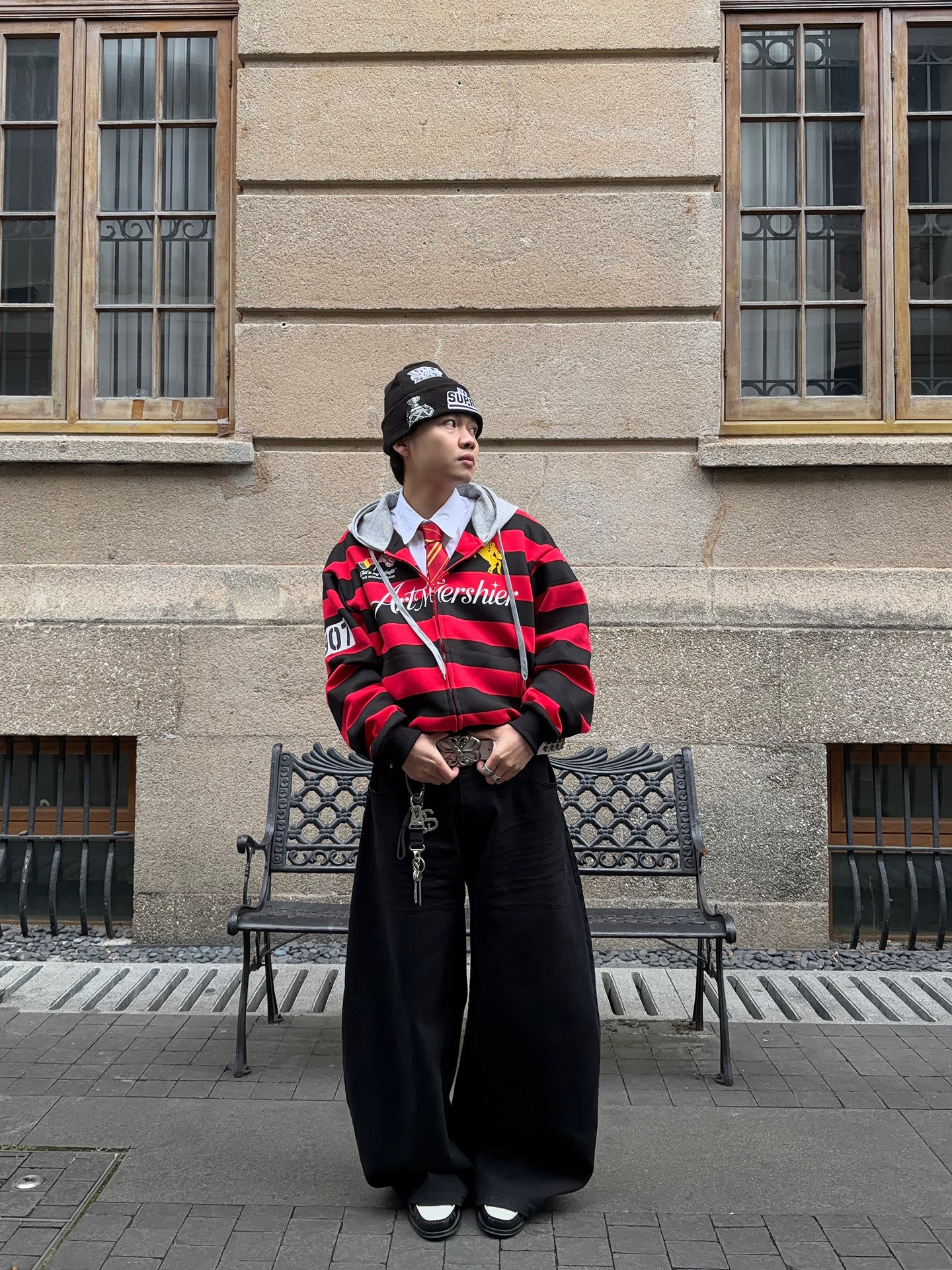 Stripe Graphic Logo Oversize Zipper Hoodie WN24403