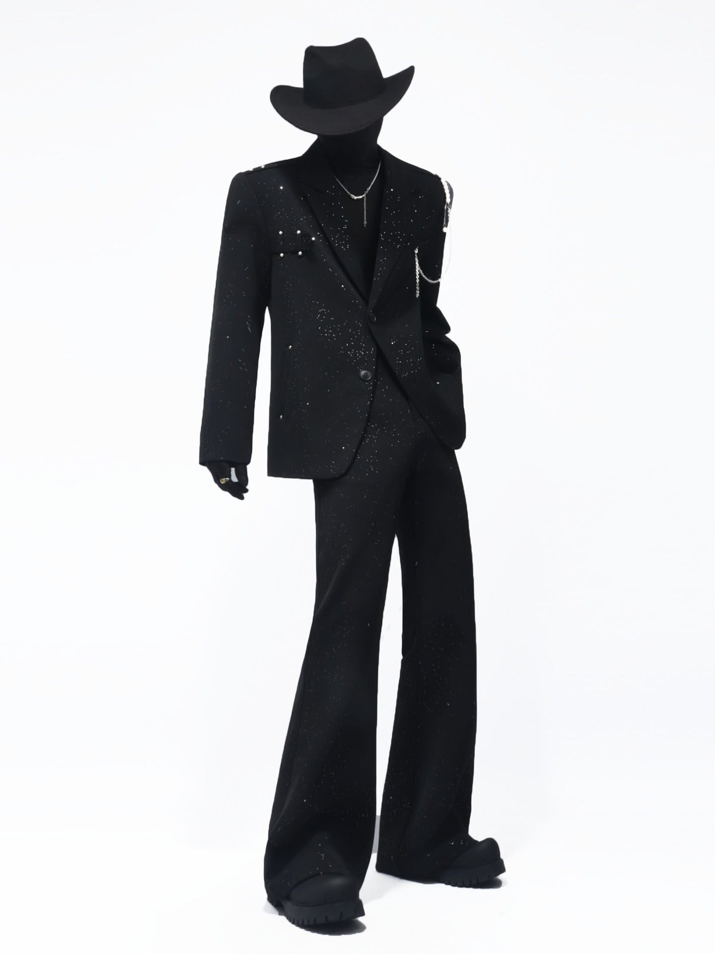 Studs Decor Tailored Jacket & Studs Flare Trousers Setup WN23720