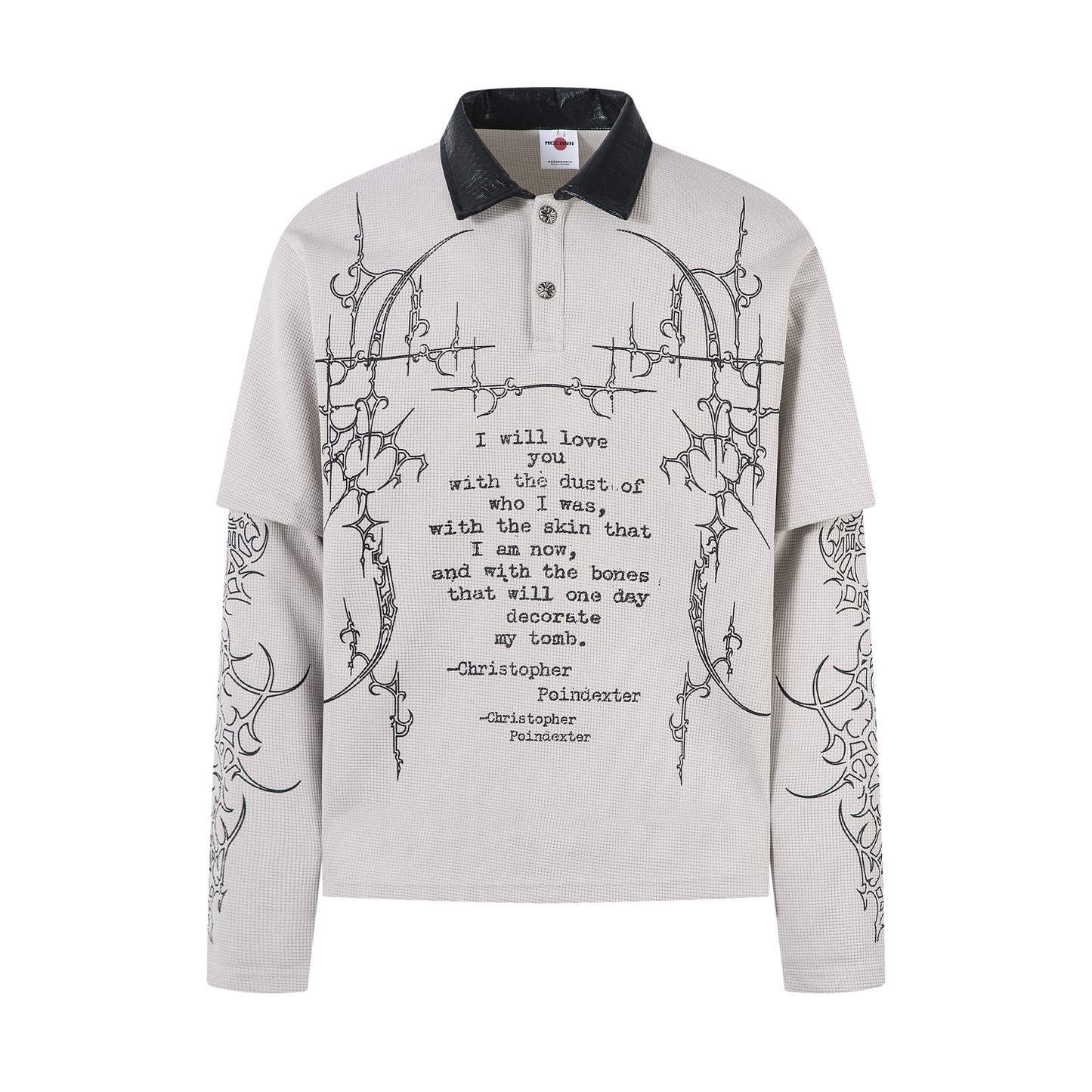 Dark Print Fake Layered Waffle Long Sleeve Polo T-Shirt WN24207