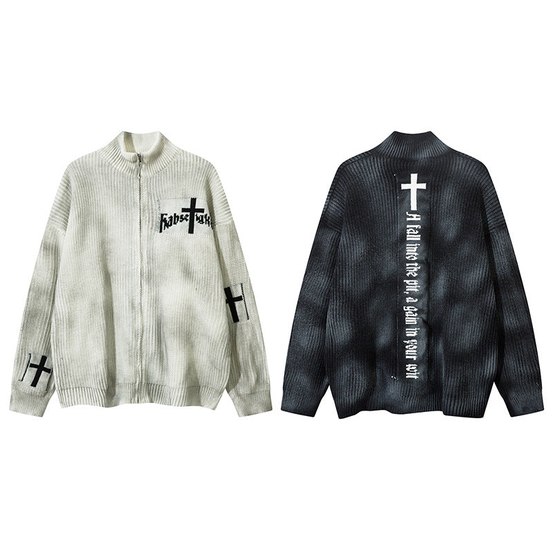 Washed Zipper Knit Cardigan WN12669