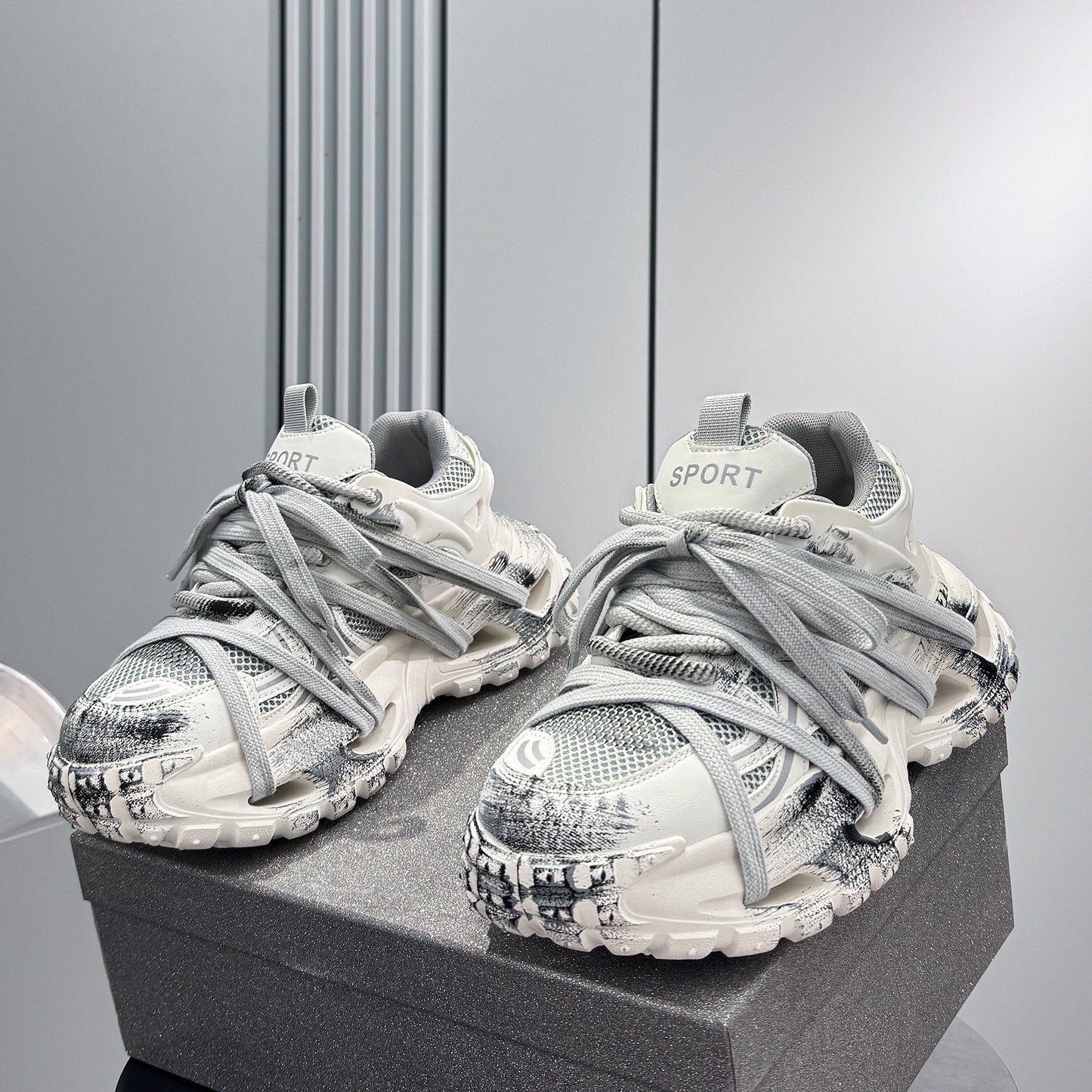 Paint Mesh Rope Lace Chunky Sole Sneakers WN24678