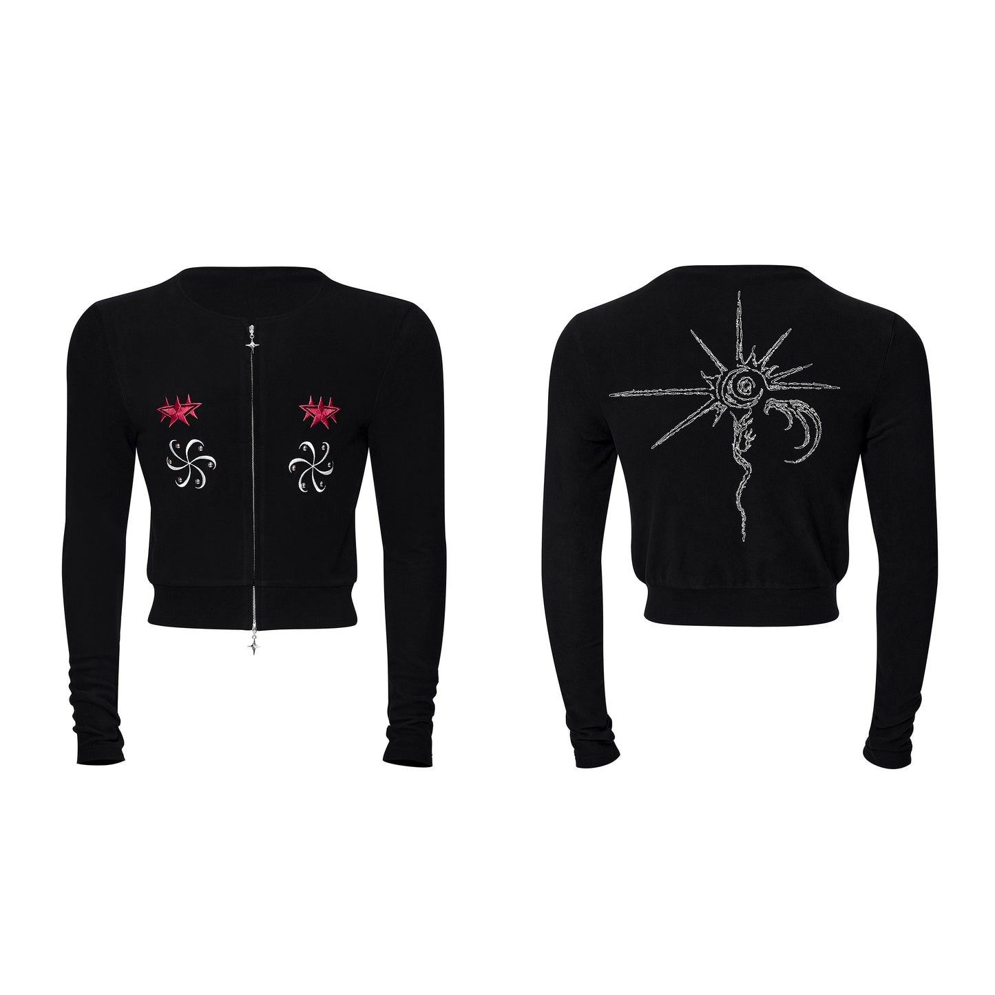 Warm Velour Hand Embroidery Short Zipper Hoodie & Cardigan WN21831