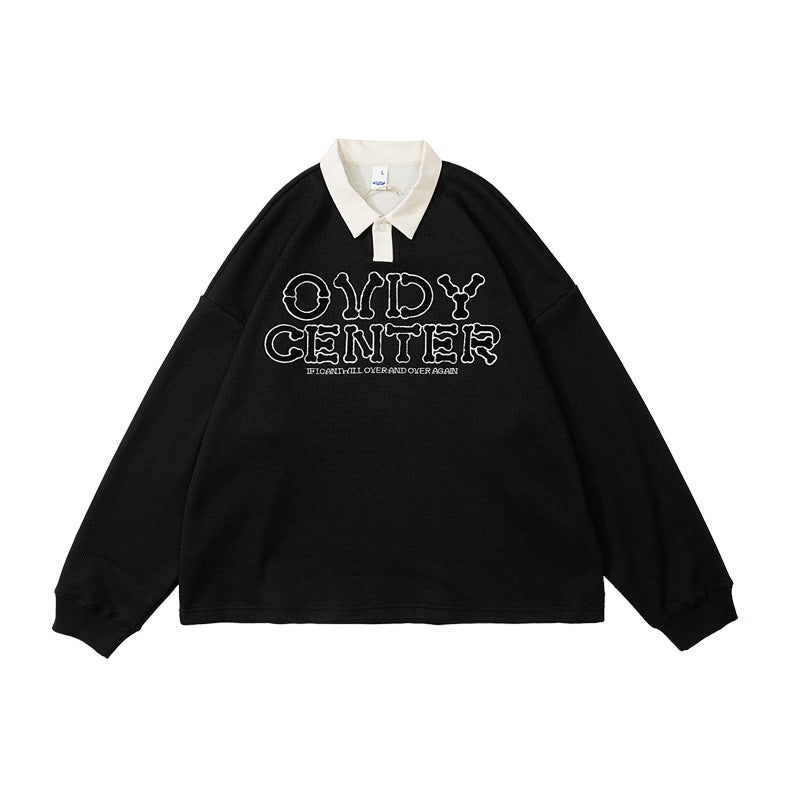 Contrast Waffle Fleece Polo Collar Sweatshirt WN12554