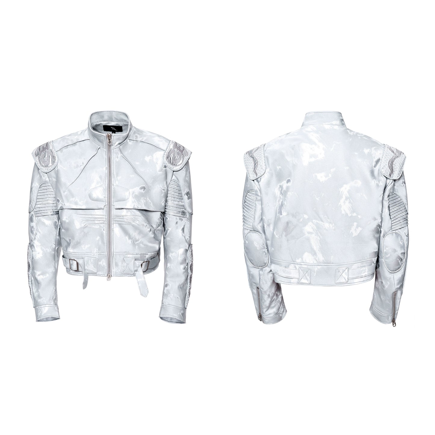 Silver Embroidery Logo PU Leather Short Jacket WN21841