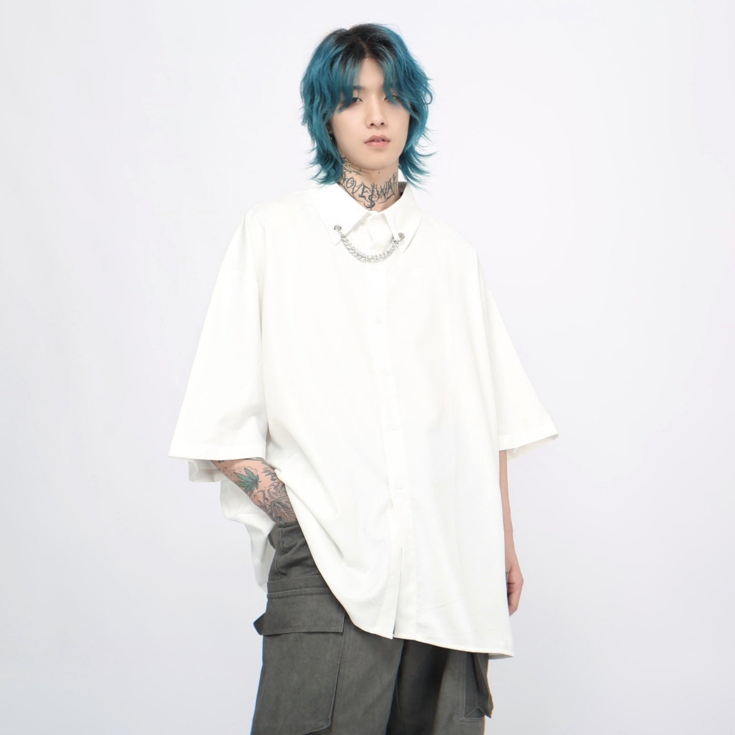 Chain Design Oversize Short Sleeve Shirt WN5870