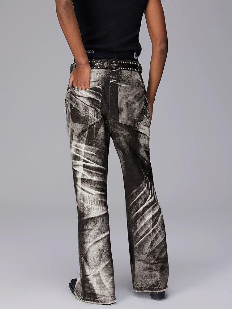 Digital Denim Print Flare Pants WN17915