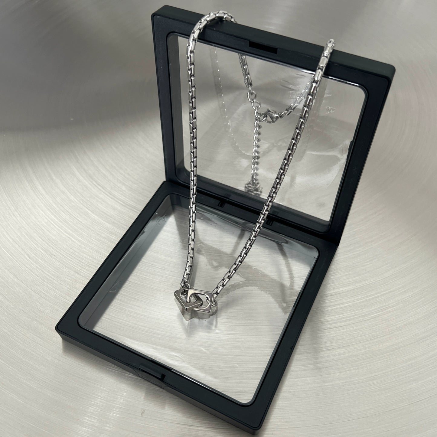 Double Ring Buckle Titanium Steel Necklace WN19246