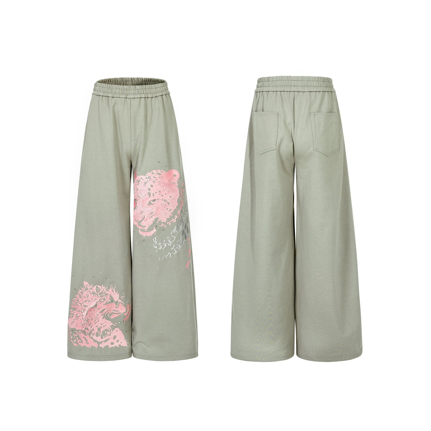 Leopard Embroidery Fleece Lining Thick Fur Patchwork Hoodie & Pants Setup WN22653