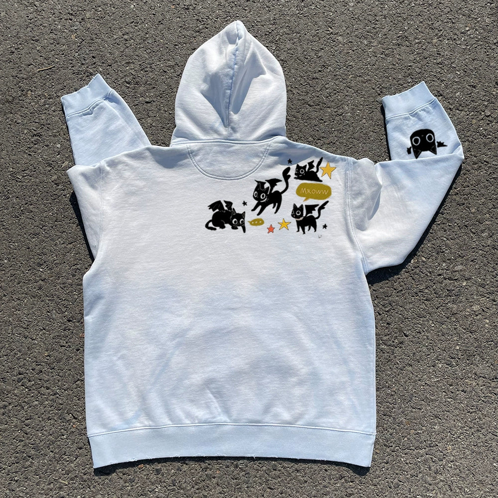 Cartoon Cat Print Heavyweight Hoodie WN16684