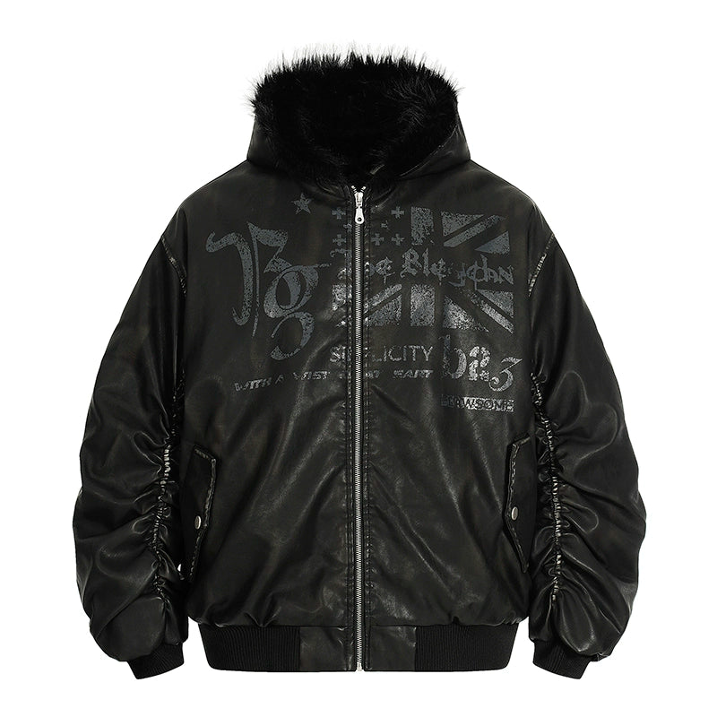 Fake Fur-Collar PU Leather Zipper Jacket WN22116