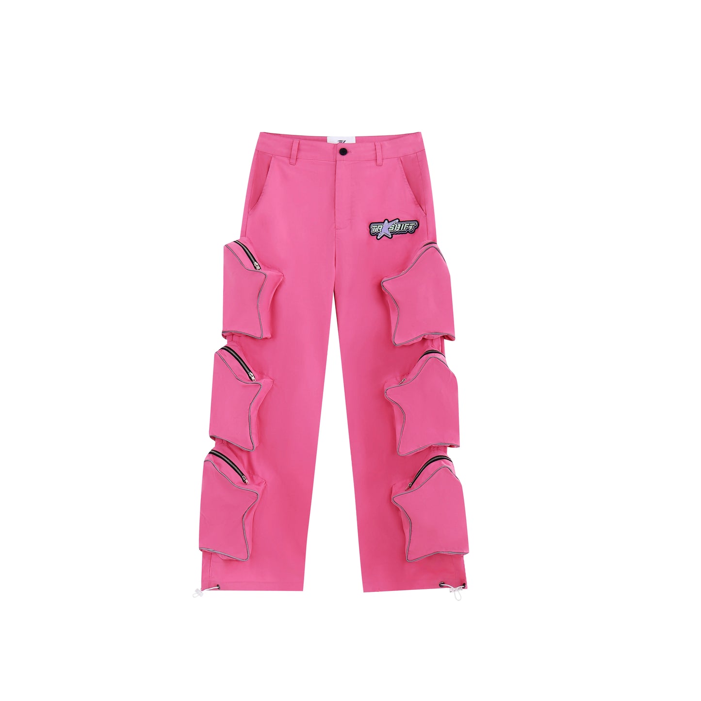 Star Design Zipper Poket & Patch Embroidery Straight Pants WN18145