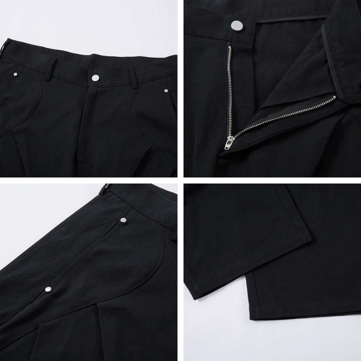 Rivet Drape Curved-Cut Wide-Leg Cotton Trousers WN15114