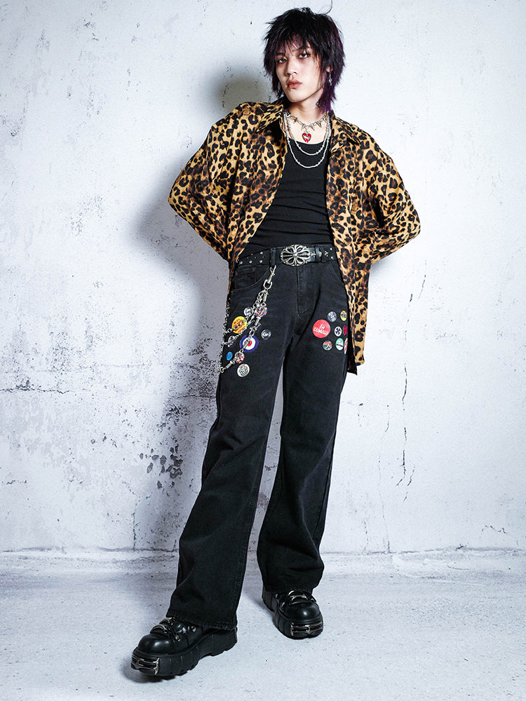 Punk Badge Design Flare Denim Jeans WN15881