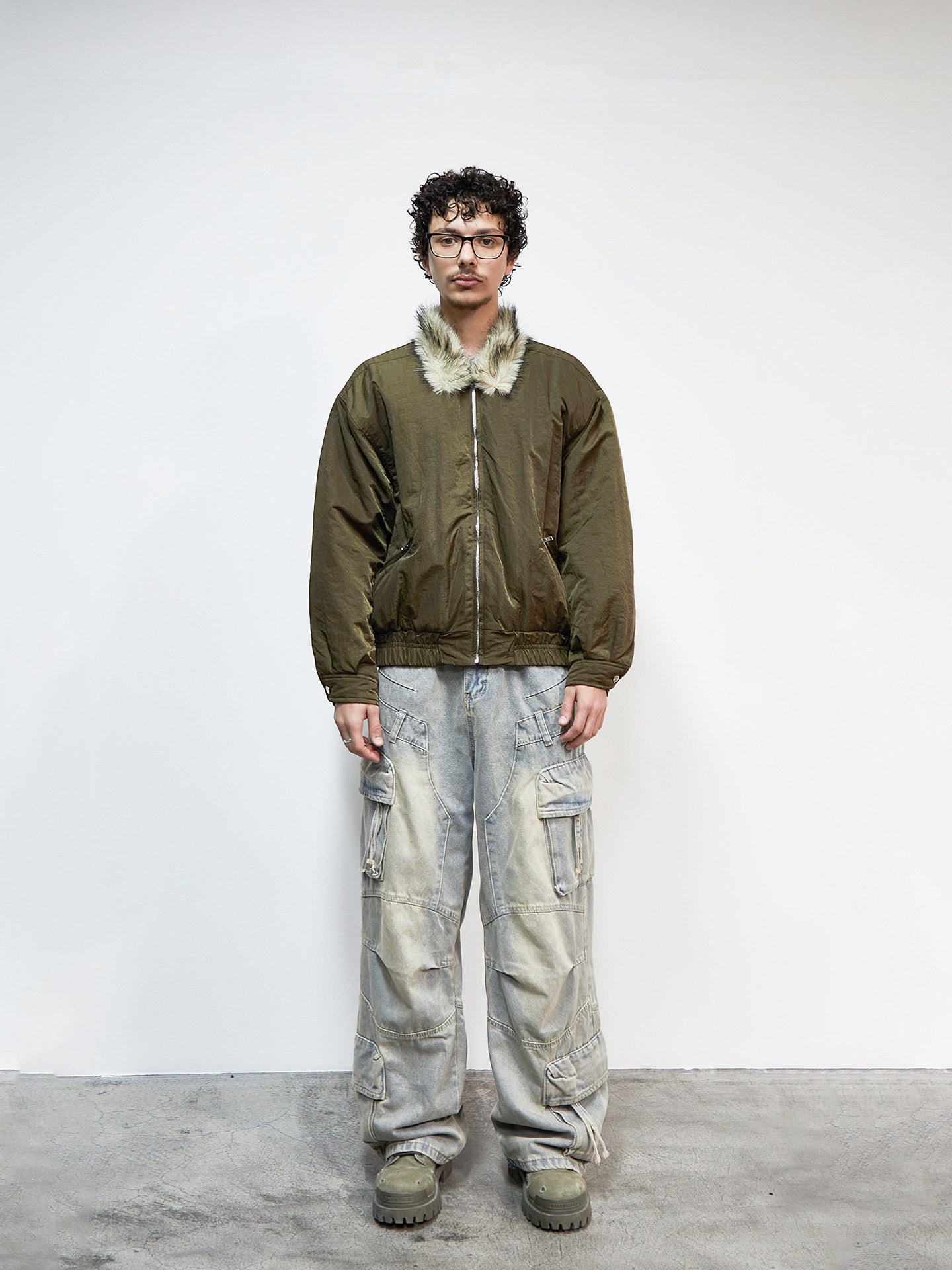 Fake Fur Collar Oversize Short Padded Jacket WN22920