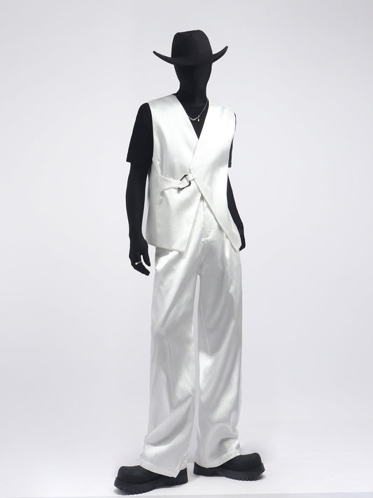 PU Leather Buckle Vest & PU Leather Wide Leg PU Leather Pants Setup WN23692