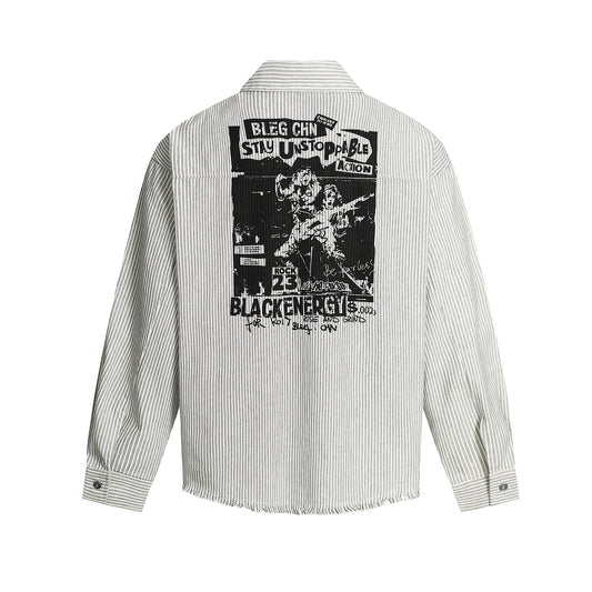 Graphic Print Stripe Frayed Long Sleeve Shirt WN23042