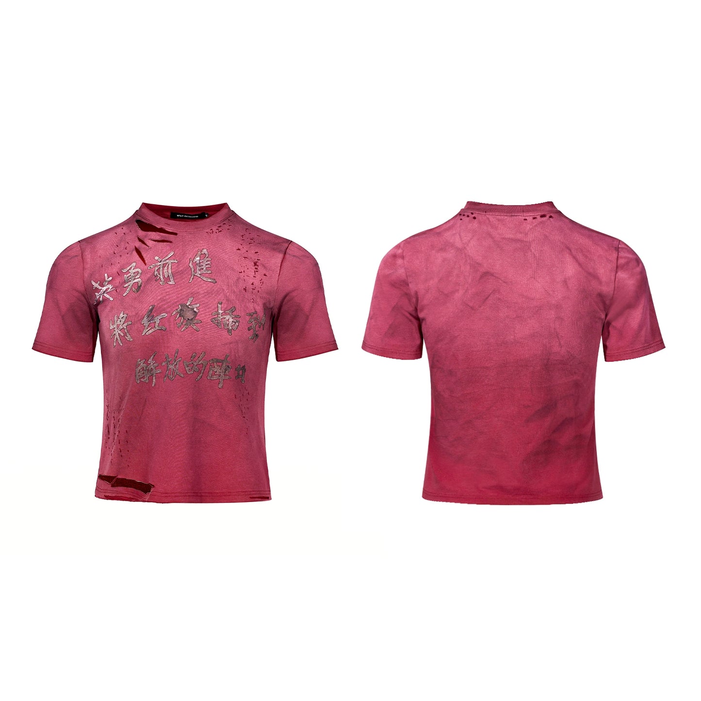 Graphic Letter Print Damage Spray Wash Short Sleeve T-Shirt WN18788