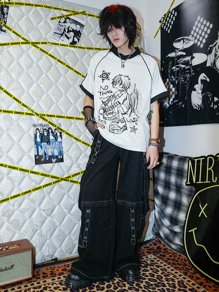 Illustration Bicolor Short Sleeve T-Shirt WN15904