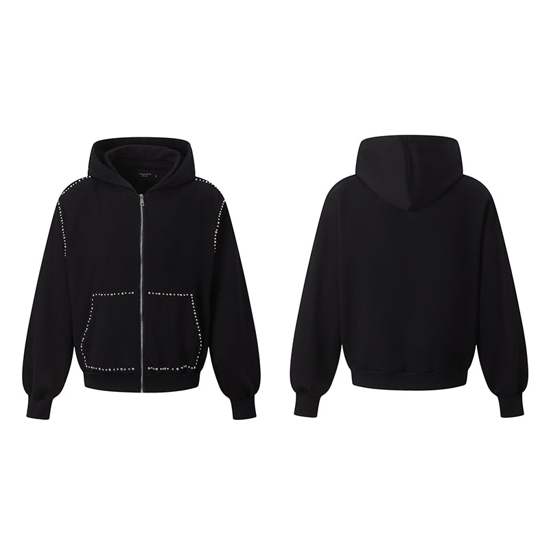 Studs Metal Detail Zipper Hooded Jacket WN15426