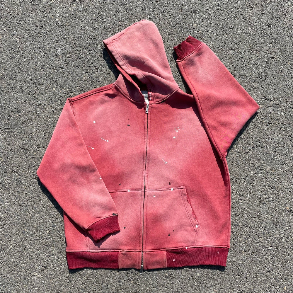 Paint Art Washed Heavyweight Zipper Hoodie WN16692