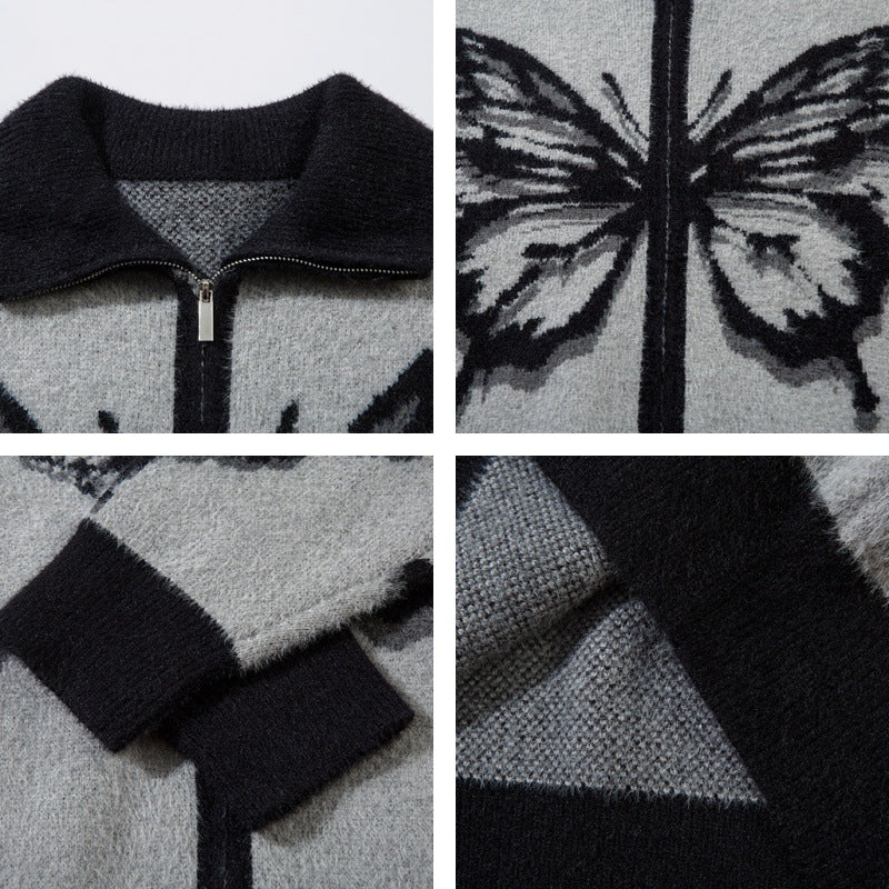 Colorblock Butterfly High-Neck Oversize Knit Cardigan WN11422