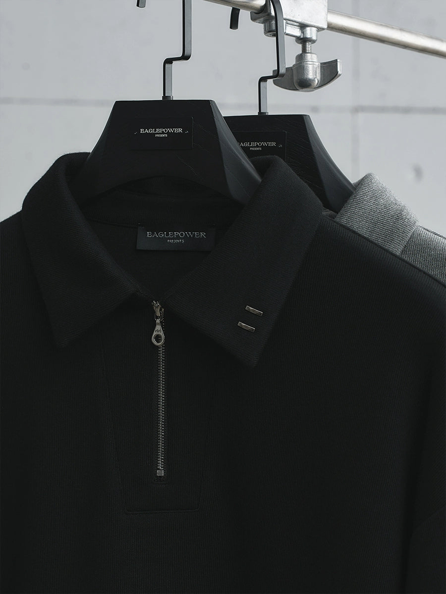 Half Zipper Turn-Down Collar Long Sleeve Polo Shirt WN17642