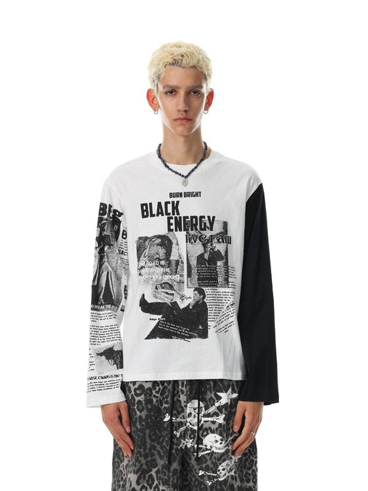 Newspaper Collage Graphic Long Sleeve T-Shirt WN28055