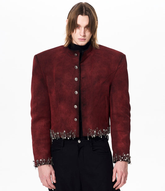 Suede Paint Safety Pin Design Jacket WN23259