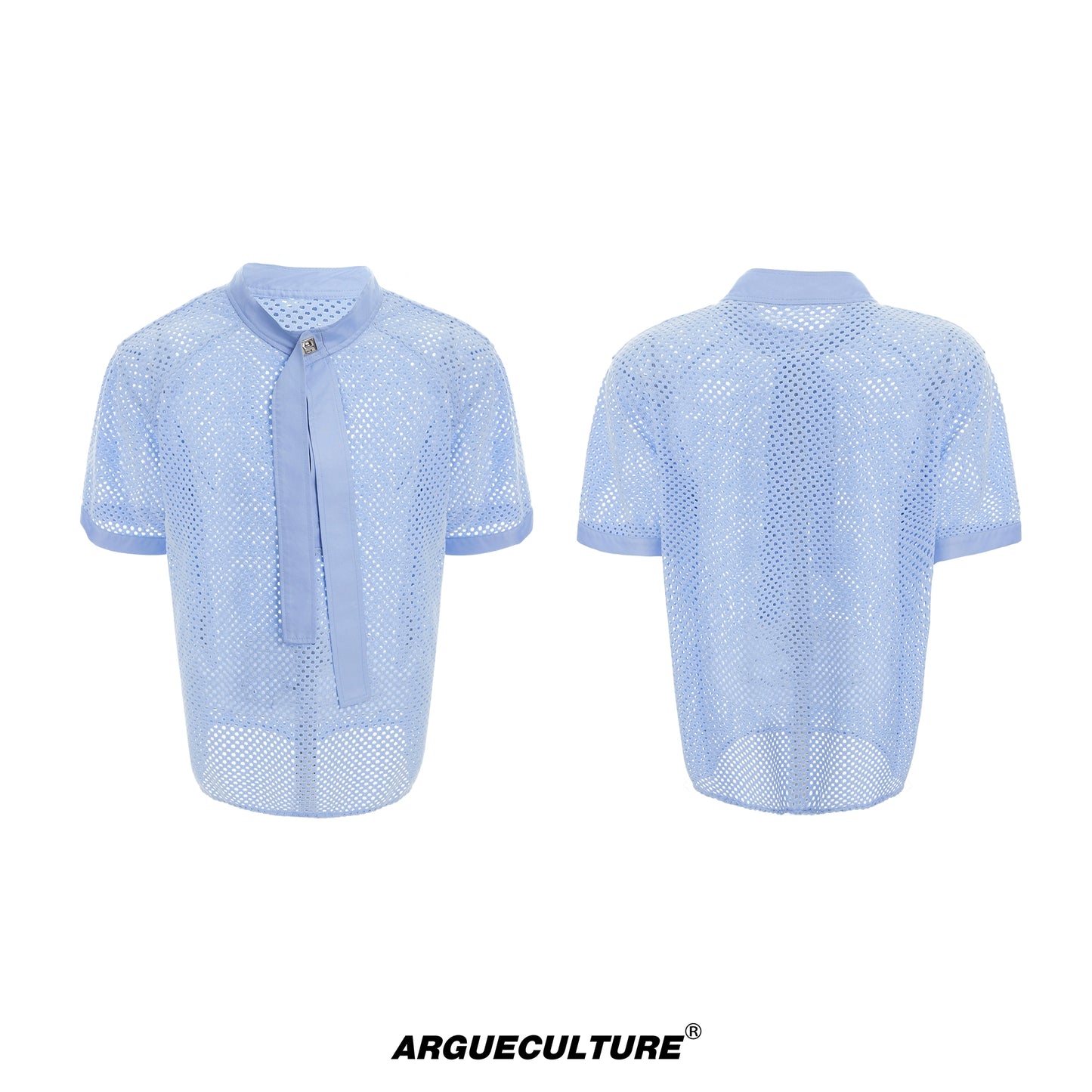 Knit Mesh Necktie Patchwork Short Sleeve Shirt WN18408