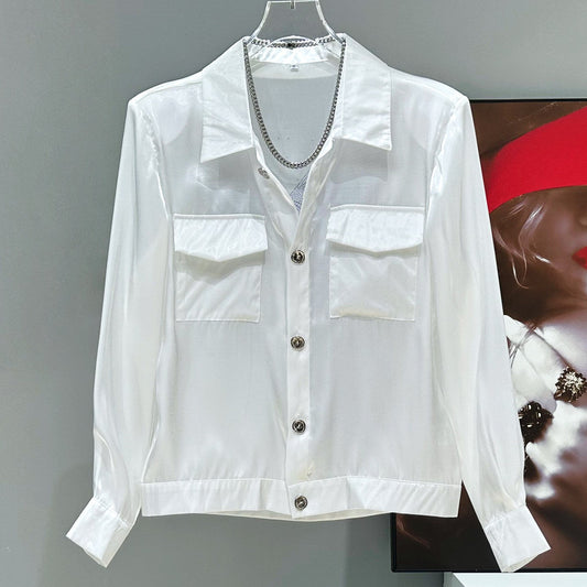 Rhinestone Sheer Silky Short Jacket WN23932