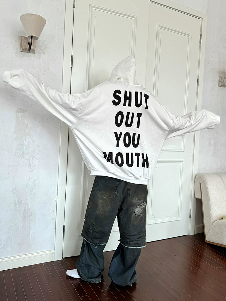 Letter Print Fleece Lining Oversize Hoodie WN21325