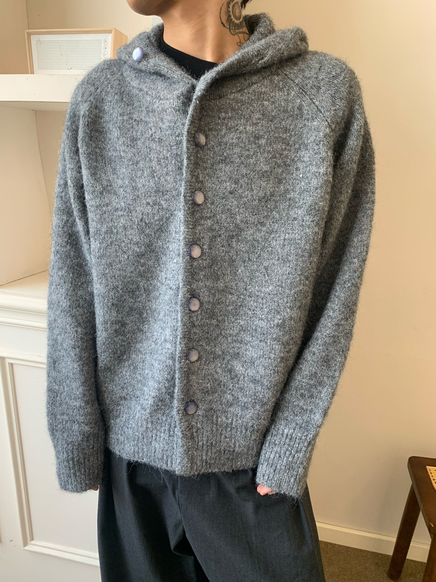 Hooded Plain Knit Cardigan WN22225