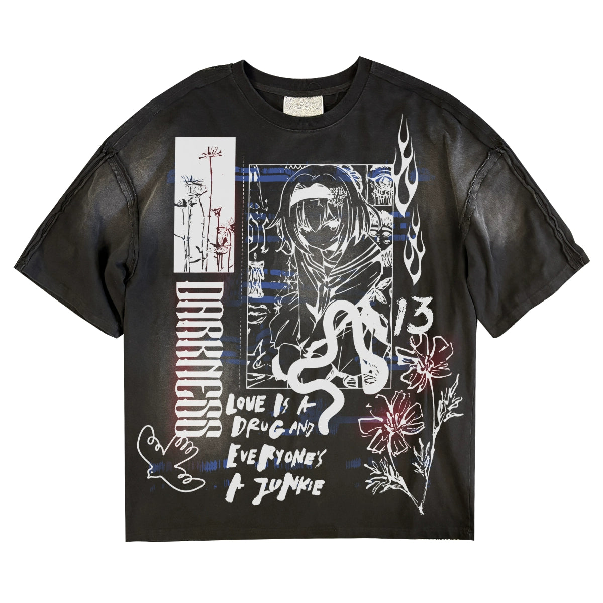 Mix Graphic & Illustration Print Washed Short Sleeve T-Shirt WN16867